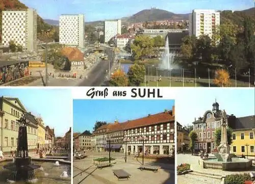 Ansichtskarte, Suhl, 4 Abb., u.a. Steinweg, Rathaus, 1983