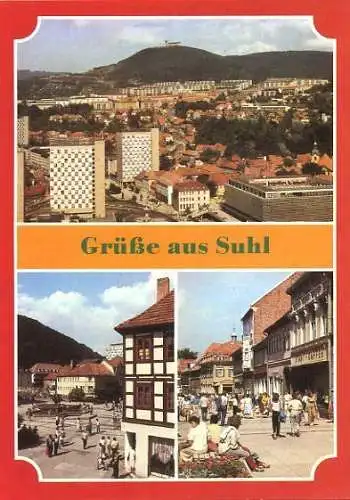 Ansichtskarte, Suhl, 3 Abb., u.a. Übersicht, 1986