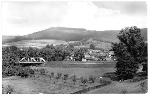 AK, Stadtlengsfeld Rhön, Teilansicht mit Bahnhlinie und Brücke, 1963