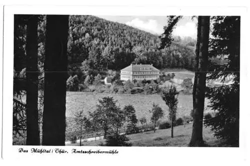 Ansichtskarte, Eisenberg, Amtsschreibermühle im Mühltal, 1954
