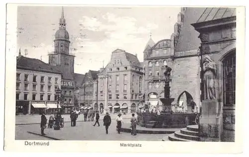 AK, Dortmund, Marktplatz, belebt, um 1915