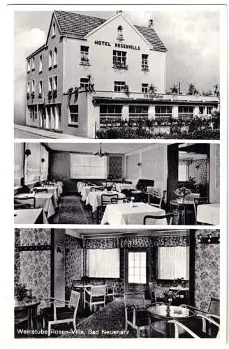 AK, Bad Neuenahr, Hotel Rosenvilla, drei Abb., u.a. Gasträume, um 1953