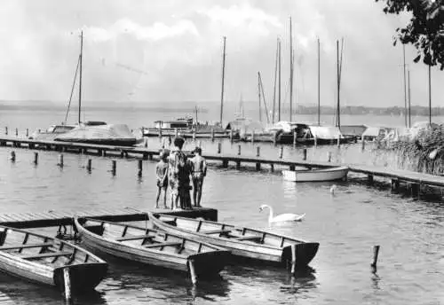 Ansichtskarte, Diensdorf am Scharmützelsee, Steganlagen mit Booten, 1974