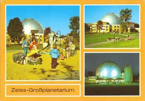 Ansichtskarte, Berlin Prenzlauer Berg, Großplanetarium im Ernst-Thälmann-Park, 3 Abb., 1989