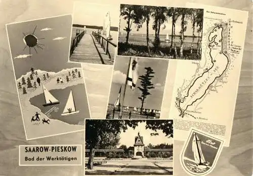 Ansichtskarte, Bad Saarow-Pieskow, sechs Abb., gestaltet, 1961