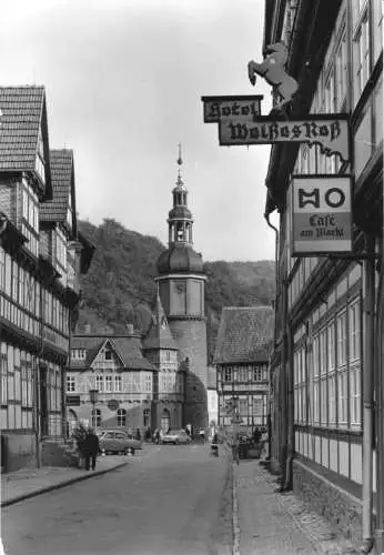 Ansichtskarte, Stolberg Harz, Straßenpartie mit Blick zum Marktturm, 1985