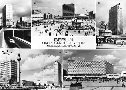 Ansichtskarte, Berlin Mitte, Alexanderplatz, fünf Abb., 1972