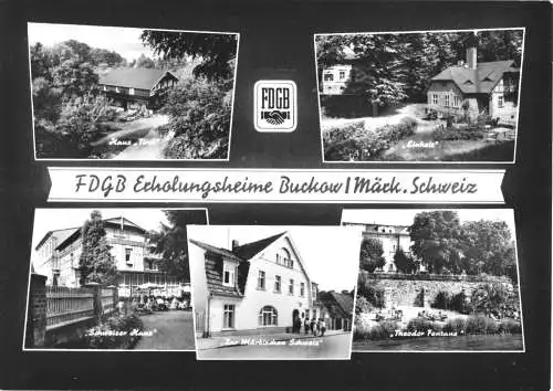 Ansichtskarte, Buckow Märkische Schweiz, FDGB-Heime, fünf Abb., gestaltet, 1968