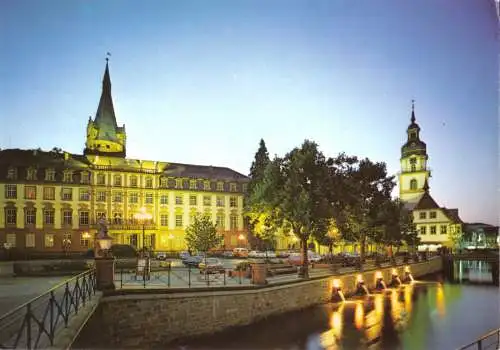Ansichtskarte, Erbach im Odenwald, Abendstimmung mit Schloß und Stadtkirche, 1985