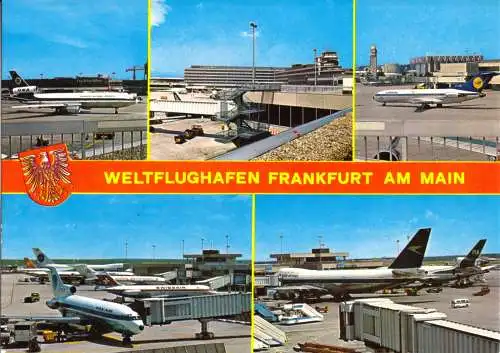 Ansichtskarte, Frankfurt am Main, Flughafen, fünf Abb., um 1980