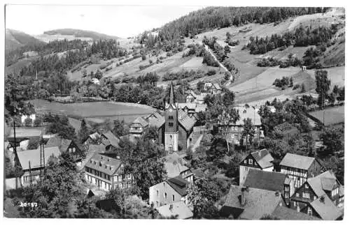 Ansichtskarte, Mellenbach Thür. Wald, Teilansicht mit Kirche, 1961