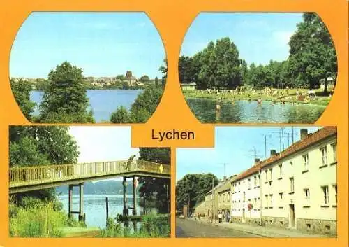 Ansichtskarte, Lychen Kr. Templin, 4 Abb., u.a. Strandbad, 1982