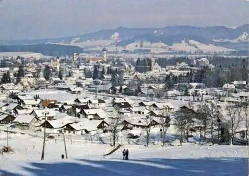 Ansichtskarte, Isny Allgäu, winterliche Teilansicht, um 1985