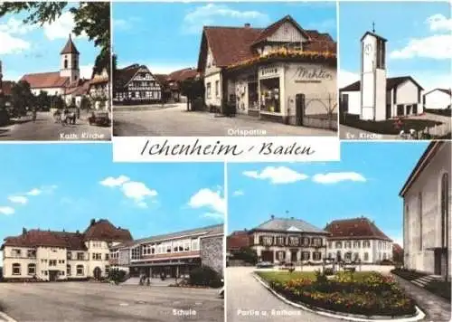 Ansichtskarte, Ichenheim Baden, fünf innerstädt. Abb., um 1970