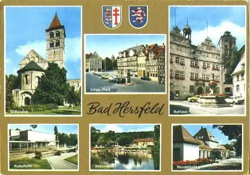 Ansichtskarte, Bad Hersfeld, 6 Abb., u.a. Lingg-Platz, ca. 1970