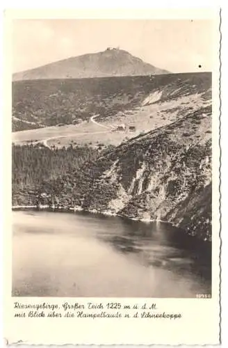 AK, Riesengebirge, Großer Teich mit Bl. über d. Hampelbaude z. Schneekoppe, 1940