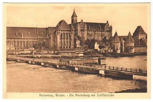 AK, Marienburg Westpr., Malbork, Marienburg mit Schiffsbrücke, 1927