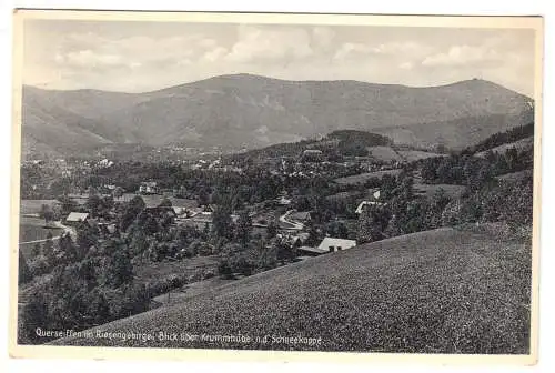 AK, Querseiffen im Riesengebirge, Płóc, Blick ü. Krummhübel z. Schneekoppe, 1941