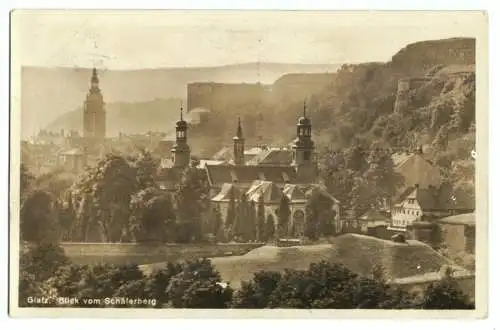 AK, Glatz, Schlesien,  Kłodzko, Teilansicht mit Kirche vom Schäferberg, 1933