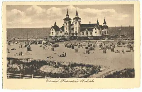 AK, Swinemünde, Świnoujście, Strand mit Blick zur Seebrücke, 1915