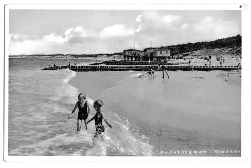 AK, Stolpmünde, Ustka, Strandleben, um 1938