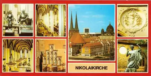 Ansichtskarte lang, Berlin Mitte, Nikolaikirche, sieben Abb., 1988