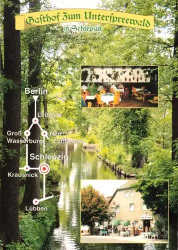Ansichtskarte, Schlepzig, Gasthof "Zum Unterspreewald", drei Abb., 1995