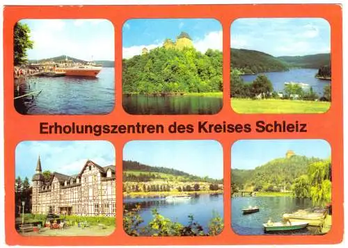 Ansichtskarte, Schleiz, Erholungszentren des Kreises Schleiz, sechs Abb., 1983