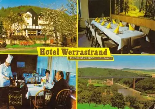 Ansichtskarte, Hann. Münden - Laubach, Hotel Werrastrand, vier Abb., 1982