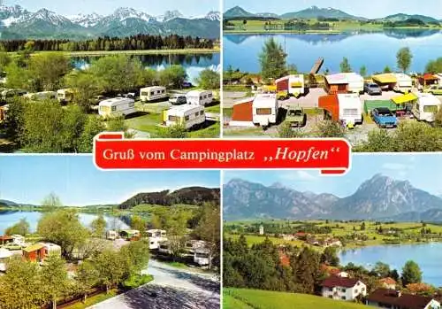 Ansichtskarte, Hopfen am See, Campingplatz "Hopfensee", vier Abb., um 1990