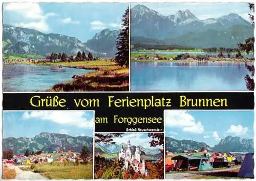 Ansichtskarte, Brunnen am Forggensee, fünf Abb., 1966