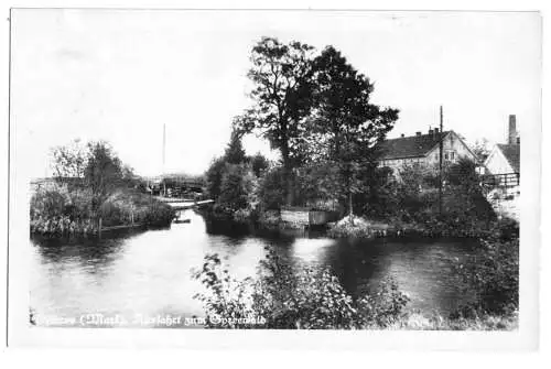 AK, Prieros Mark, Ausfahrt zum Spreewald, um 1955, Echtfoto