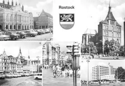 Ansichtskarte, Rostock, fünf Abb., Wappen, 1983