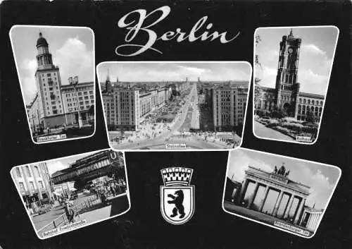Ansichtskarte, Berlin Ost, fünf Abb., gestaltet, 1960