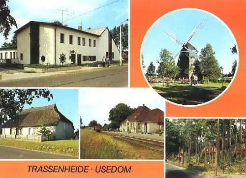 Ansichtskarte, Trassenheide, Kr. Wolgast, 5 Abb., u.a. Bahnhof