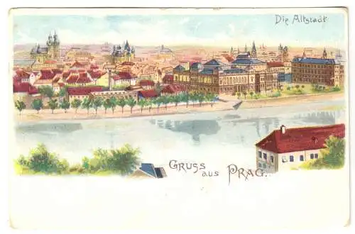 Farblitho AK, Prag, Praha, Blick auf die Altstadt, um 1900