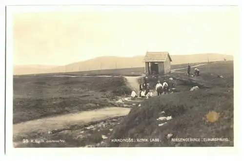 AK, Riesengebirge, Krkonoše, Elbquelle, Vznik Labe, Echtfoto, um 1926