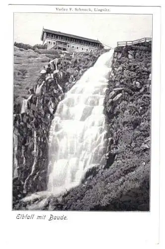 AK, Riesengebirge, Krkonoše, Elbfall mit Elbfallbaude, um 1900