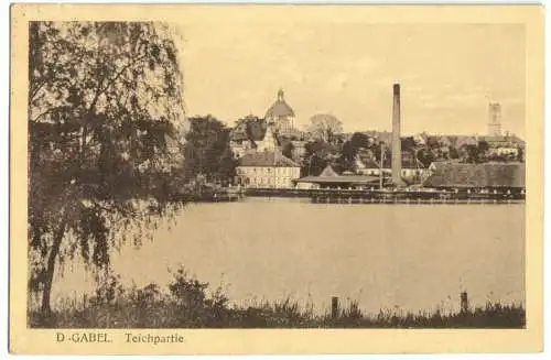 AK, Deutsch Gabel, Jablonné v Podještědí, Blick über den Teich, 1925