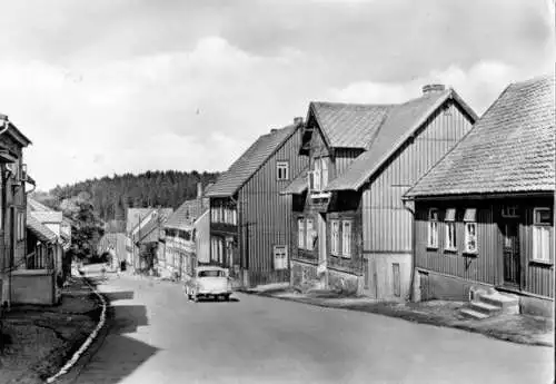 Ansichtskarte, Stiege Harz, Lange Str., belebt, 1962