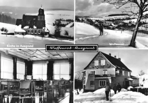 Ansichtskarte, Waffenrod - Auergrund, vier Winterabb., 1968