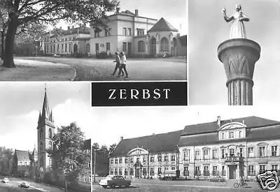 Ansichtskarte, Zerbst, vier Abb., u.a. Bahnhof, 1975