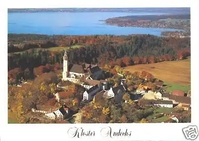 Ansichtskarte, Kloster Andechs, Luftbildansicht, ca. 1990