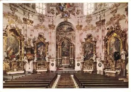 Ansichtskarte, Kloster Ettal, Inneres der Kirche, um 1952