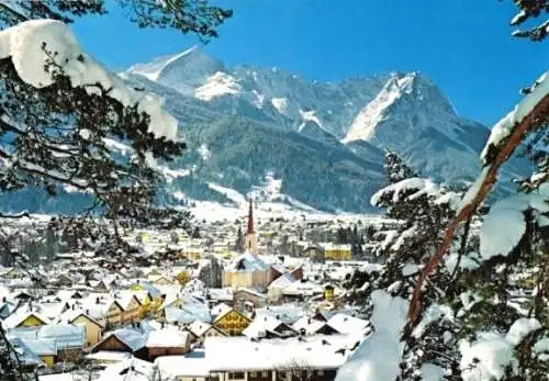 Ansichtskarte, Garmisch-Partenkirchen, Panorama, Prägekarte, 1986