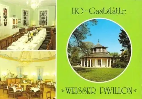 Ansichtskarte, Bad Doberan, HO-Gaststätte "Weisser Pavillion", drei Abb., 1989