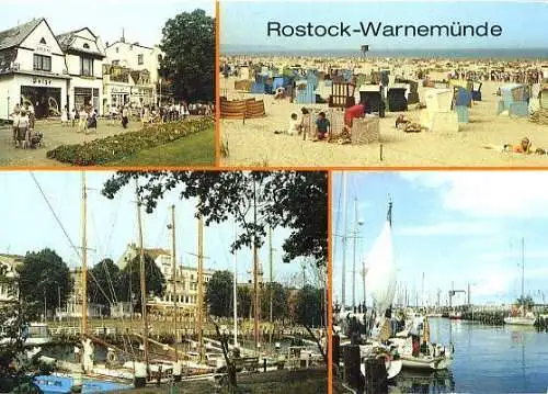 Ansichtskarte, Rostock - Warnemünde, 4 Abb., u.a. "Am Strom", 1989