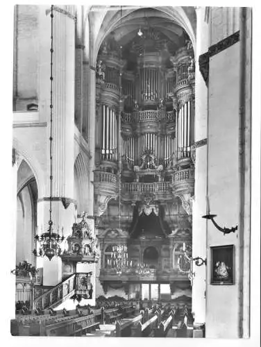 AK, Rostock, Kirche St. Marien, Innenansicht mit Orgel und Fürstenempore, 1980