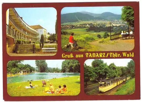 AK, Tabarz Thür. Wald, vier Abb., u.a. Wald - Straßenbahn, 1990