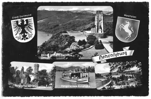 Ansichtskarte, Dortmund Hohensyburg, vier Abb., gestaltet, 1960